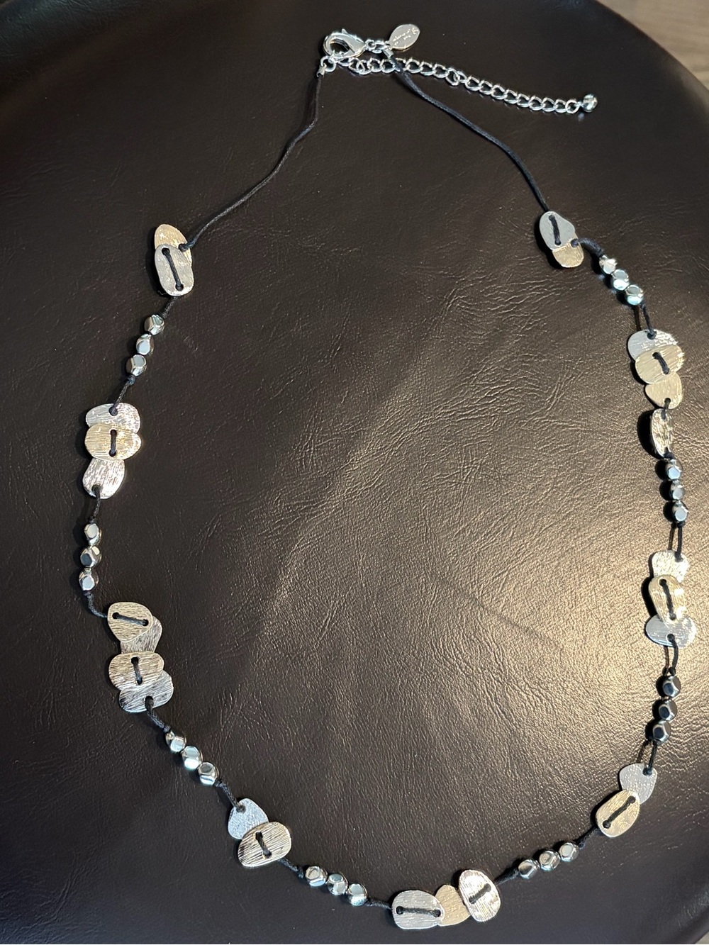 Chico's Silver & Gold Two-Tone Textured Metal Link Necklace